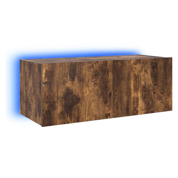 vidaXL TV Wall Cabinet with LED Lights Smoked Oak 80x35x31 cm