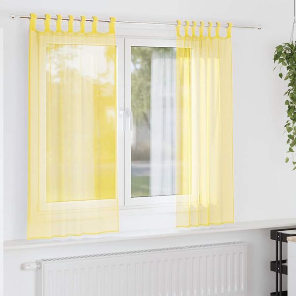 vidaXL Voile Curtains with Loops 2 pcs Yellow 140x140 cm