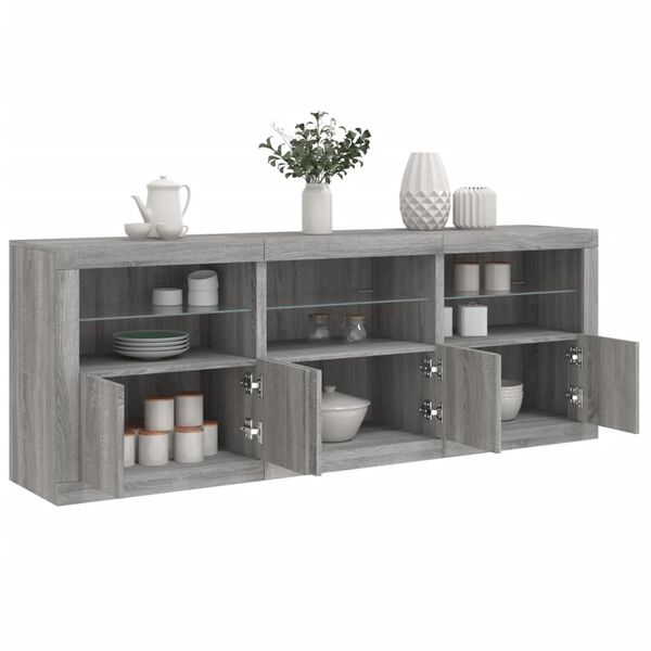vidaXL Sideboard with LED Lights Grey Sonoma 181.5x37x67 cm