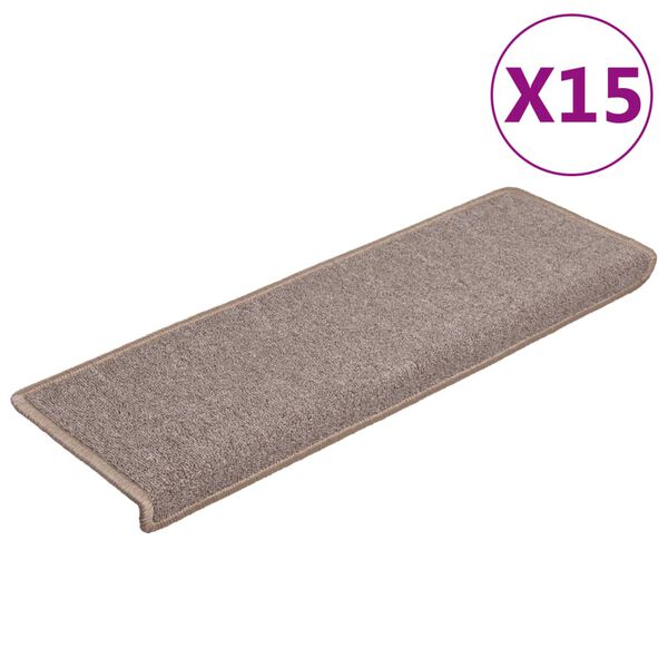 vidaXL Stair Mats 15 pcs 65x21x4 cm Light Brown Rectangular Edge