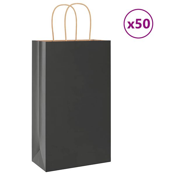 vidaXL Paper Bags 50 pcs with Handles Black 21x11x36 cm
