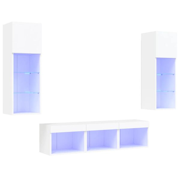vidaXL 5 Piece TV Wall Units with LED White Engineered Wood