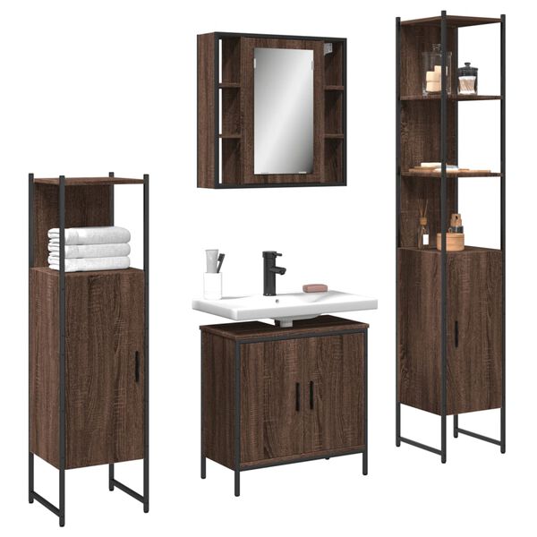 vidaXL 4 Piece Bathroom Cabinet Set Brown Oak Engineered Wood