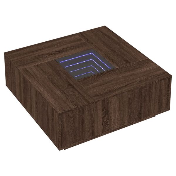 vidaXL Coffee Table with Infinity LED Brown Oak 100x100x40 cm