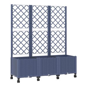 vidaXL Garden Planter with Trellis&Wheels Blue Grey 120 x 40 x 146 cm