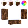 vidaXL 3 Piece TV Wall Cabinets with LED Lights Smoked Oak