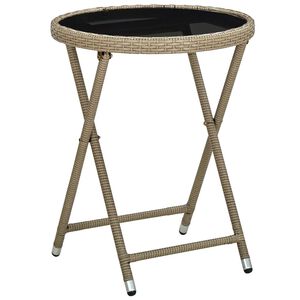 vidaXL Tea Table | Beige | PE rattan, powder-coated steel, tempered glass