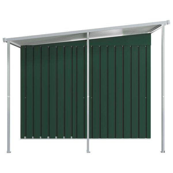 vidaXL Garden Shed with Extended Roof Green 346x236x181 cm Steel