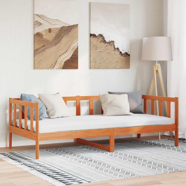 vidaXL Bed Frame with Headboard Wax Brown 90 x 190 cm Solid Pine Wood