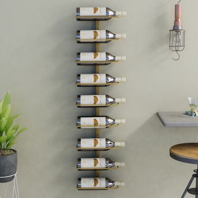 vidaXL Wall-mounted Wine Rack for 9 Bottles Gold Iron