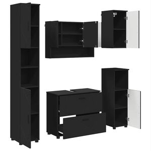 vidaXL Bathroom Furniture Set 5 pcs Black Engineered Wood and Metal