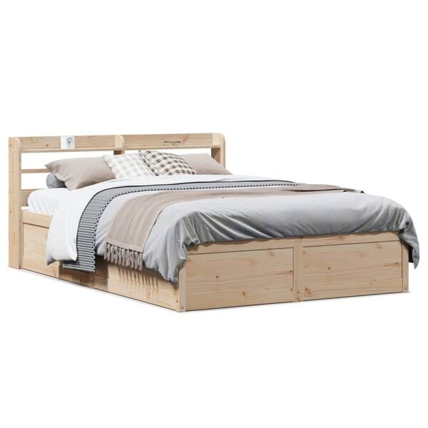 vidaXL Bed Frame with Headboard 120x190 cm Small Double Solid Wood Pine