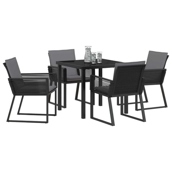 vidaXL Garden Dining Set 5 pcs Black Poly rattan