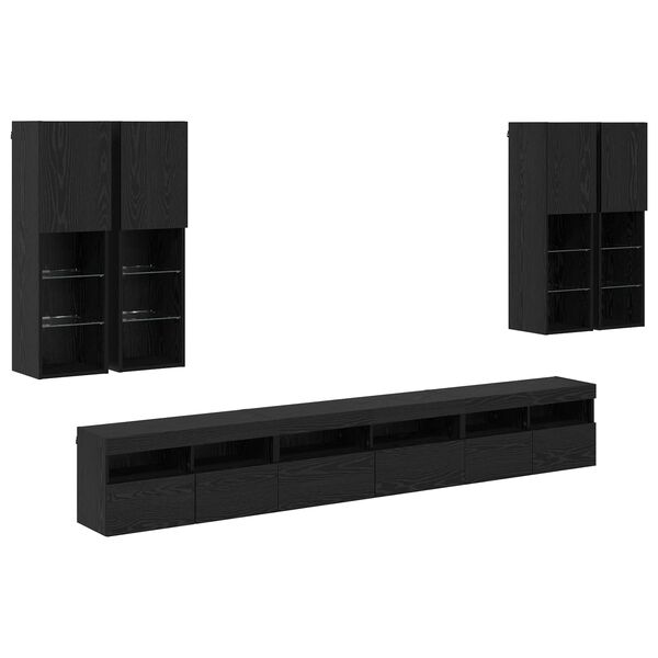vidaXL TV Wall Cabinet Set 7 pcs Black Oak Engineered Wood