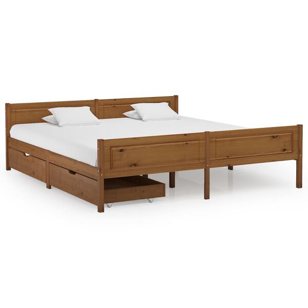 vidaXL Bed Frame without Mattress Honey Brown Solid Wood 180x200 cm Super King (322115+321987)