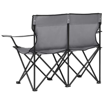 vidaXL 2-Seater Foldable Camping Chair Steel and Fabric Grey