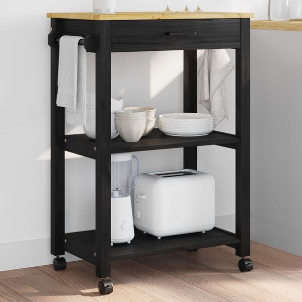 vidaXL Kitchen Trolley Plain Black 88.5 x 40 x 60 cm