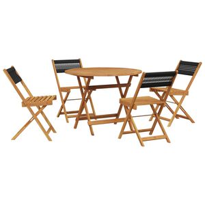 vidaXL 5 Piece Garden Dining Set Black Polypropylene and Solid Wood