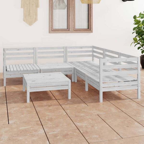 vidaXL 6 Piece Garden Lounge Set Solid Wood Pine White