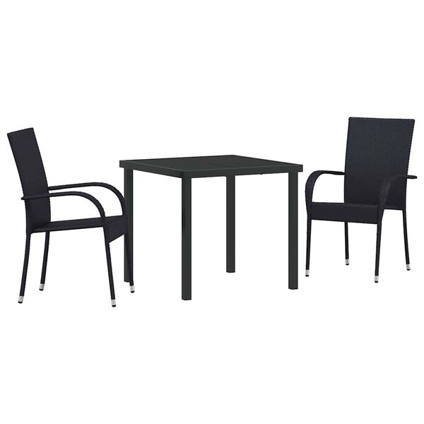 vidaXL Garden Dining Set 3 pcs Black Powder-Coated Steel