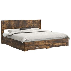vidaXL Bed Frame with Storage and Headboard Smoked Oak Engineered Wood