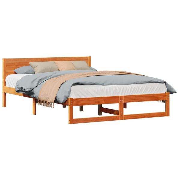 vidaXL Bed Frame with Headboard Wax Brown 140 x 200 cm Solid Pine Wood