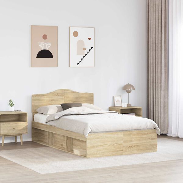 vidaXL Bed Frame Sonoma Oak 135 x 190 cm Solid Pine Wood