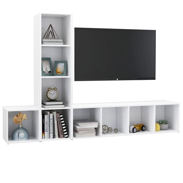 vidaXL 3 Piece TV Cabinet Set White Engineered Wood