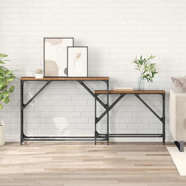 vidaXL Console Table 2 pcs Old Wood 100 x 28 x 75 cm Engineered Wood