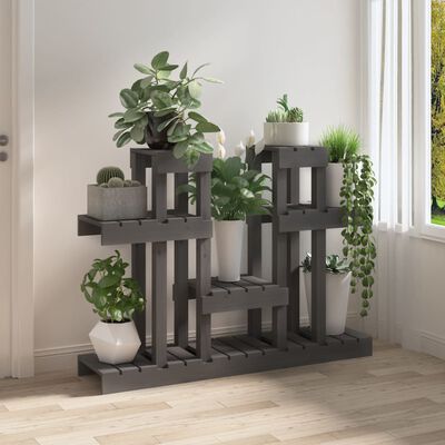 vidaXL Plant Stand Grey 104.5x25x77.5 cm Solid Wood Pine