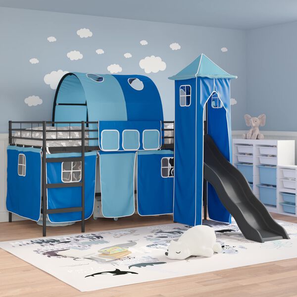 vidaXL Kids'Loft Bed Frame Black and Blue 99.5 x 200 cm Metal