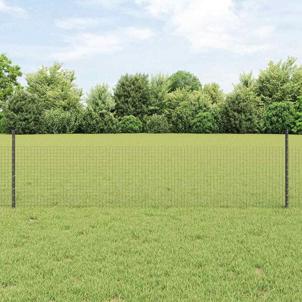vidaXL Fence with Post Grey 0.5 x 10 m Steel
