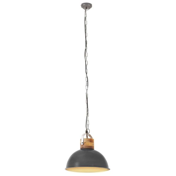 vidaXL Industrial Hanging Lamp Grey Round 32 cm E27 Solid Mango Wood