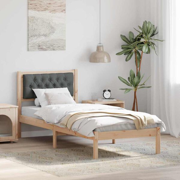 vidaXL Bed Frame with Headboard Dark Grey 90 x 190 cm Solid Pine Wood