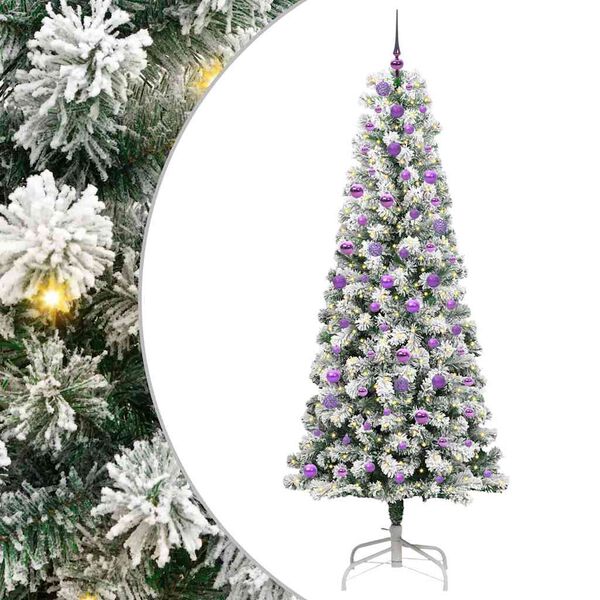 vidaXL Artificial Hinged Christmas Tree Green and White 240 cm