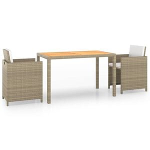 vidaXL 3 Piece Garden Dining Set with Cushions Poly Rattan Beige