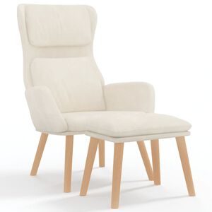 vidaXL Relaxing Chair with a Stool Cream White Velvet