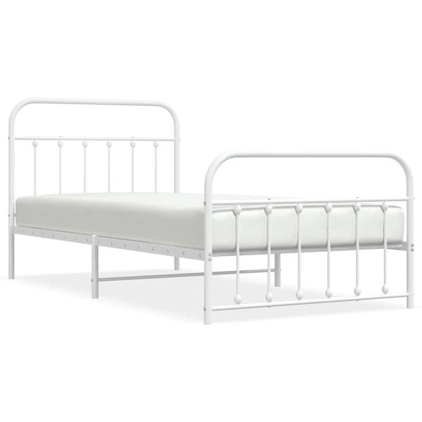 vidaXL Metal Bed Frame without Mattress with Footboard White 100x200cm
