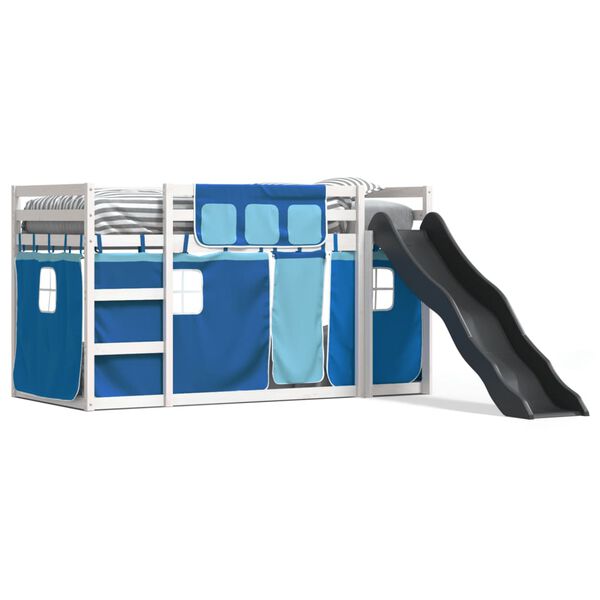 vidaXL Bunk Bed without Mattress with Slide and Curtains Blue 90x200 cm