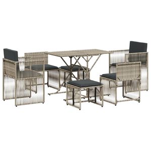 vidaXL 7 Piece Garden Dining Set with Cushions Light Grey Poly Rattan