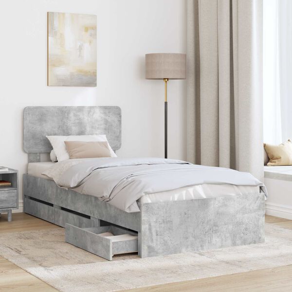 vidaXL Bed Frame Concrete Grey 100 x 200 cm Engineered Wood