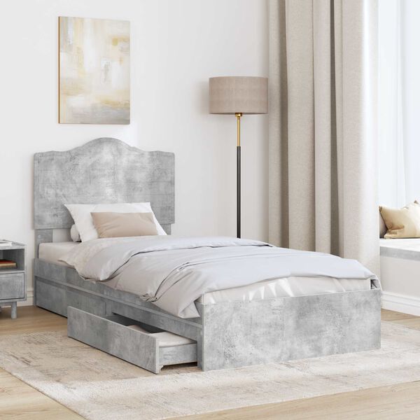 vidaXL Storage Bed Concrete Grey 90 x 200 cm Engineered Wood