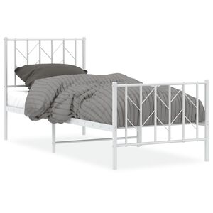vidaXL Metal Bed Frame without Mattress with Footboard&nbsp;White 75x190cm