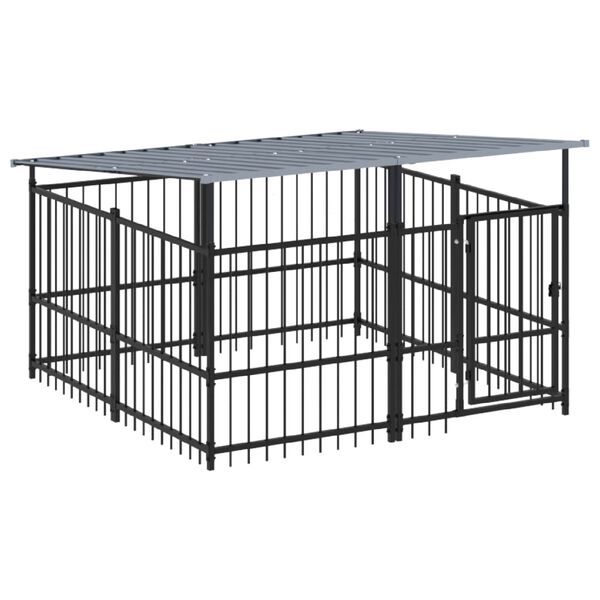 vidaXL Outdoor Dog Kennel with Roof Steel 3.75 m&sup2;