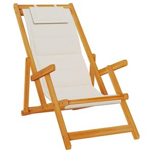 vidaXL Folding Chair with Armrests Light Grey Acacia Wood & Textilene