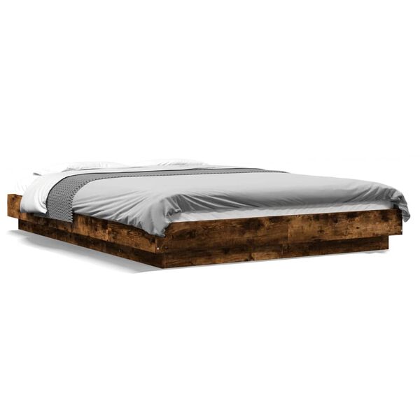 vidaXL Bed Frame with LED Lights without Mattress Smoked Oak 140x190cm