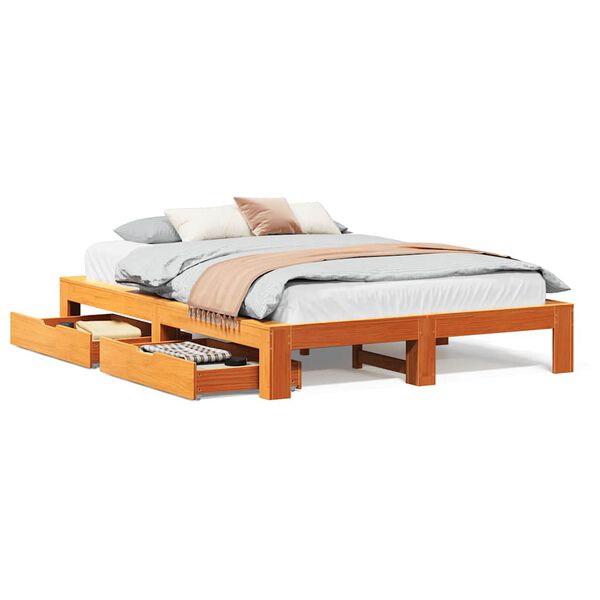 vidaXL Bed Frame without Mattress Wax Brown 150x200 cm King Size Solid Wood Pine