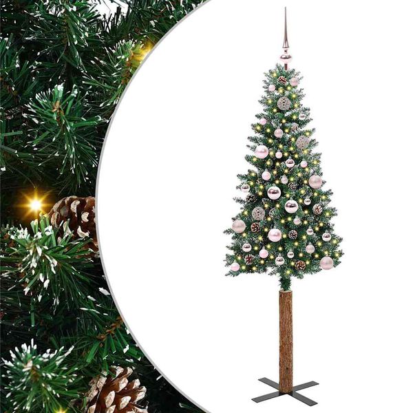 vidaXL Slim Christmas Tree Green 150 cm PVC and Solid Pine wood