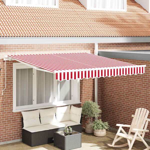 vidaXL Retractable Awning Manual Red and White 300 x 250 cm