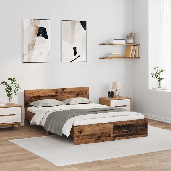 vidaXL Bed Frame with Headboard Old Wood 120 x 190 cm Engineered Wood